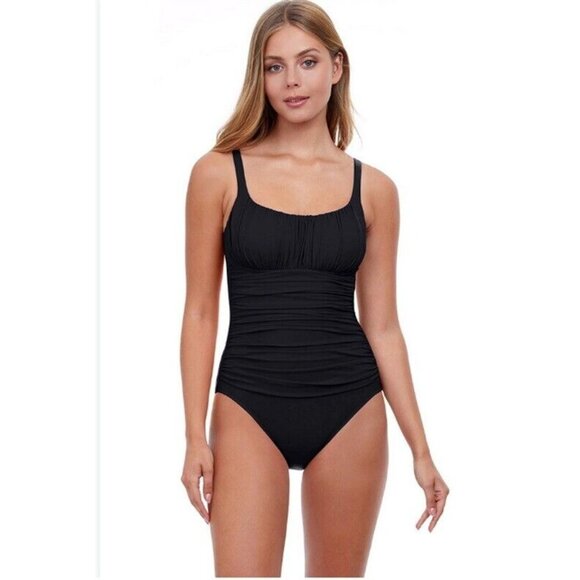 NWT Profile Gottex 10 Tutti Frutti Peasant Shirred One Piece Swimsuit 117151 - Picture 1 of 2